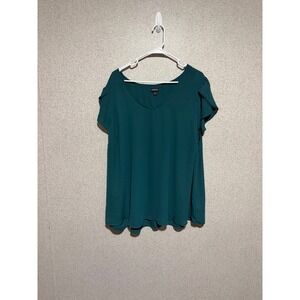 Torrid Women Plus Size 3 Teal Green V-Neck Tulip Sleeve Georgette Blouse Top